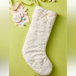 New! Anthropologie Akoya Pearl-Embellished Stocking Holiday 2025, 22.75” tall
